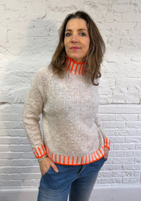Funnel Neck Contrast Stitch Jumper