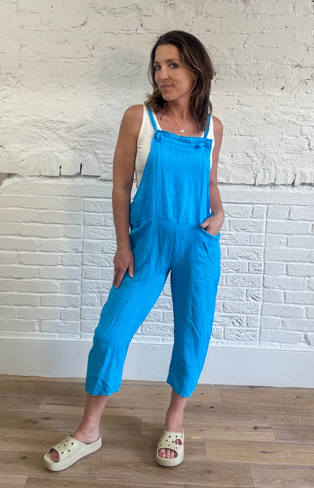 Tie Strap Linen Dungarees