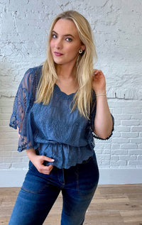 Embroidered Angel Sleeve Top