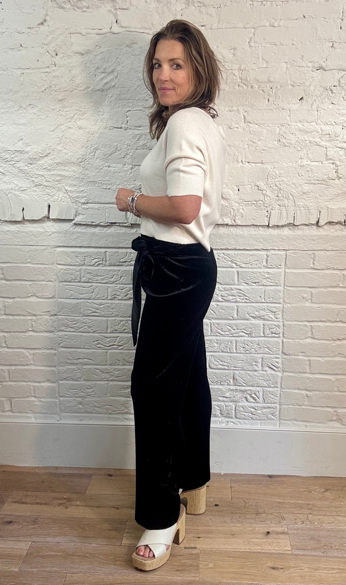 Velvet Pleated Tie Waist Trousers