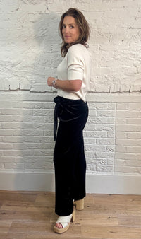 Velvet Pleated Tie Waist Trousers