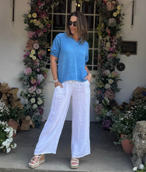 Cotton & Linen Mix Shirred Sleeve Top
