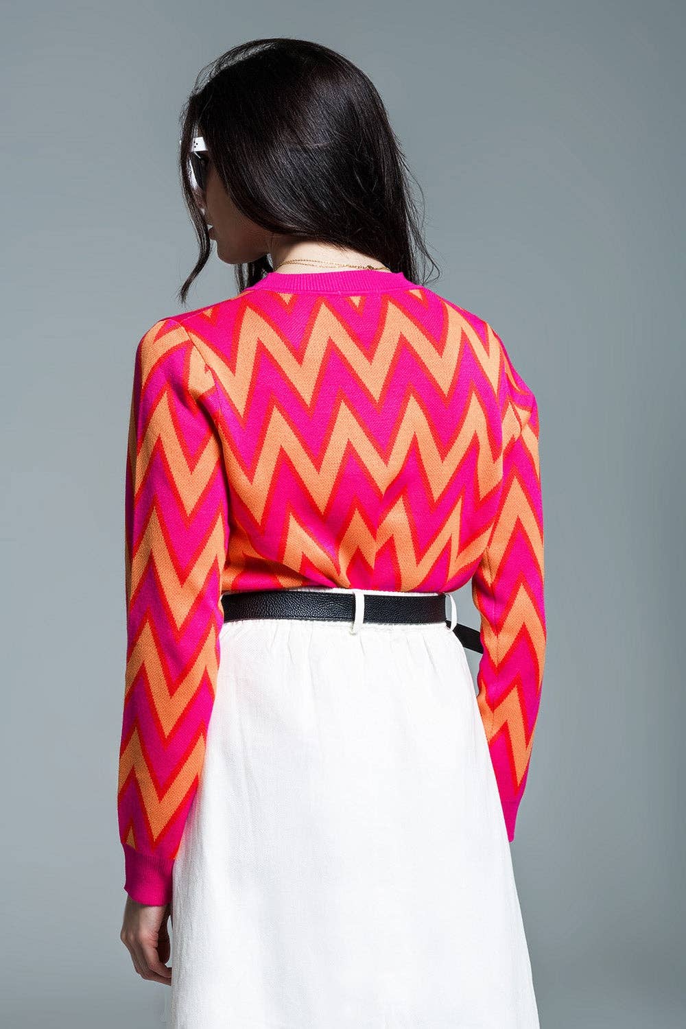 Fuchsia Jumper with Orange Zig Zag