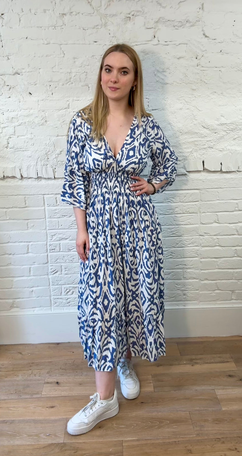 Vibrant Pattern Shirred Dress