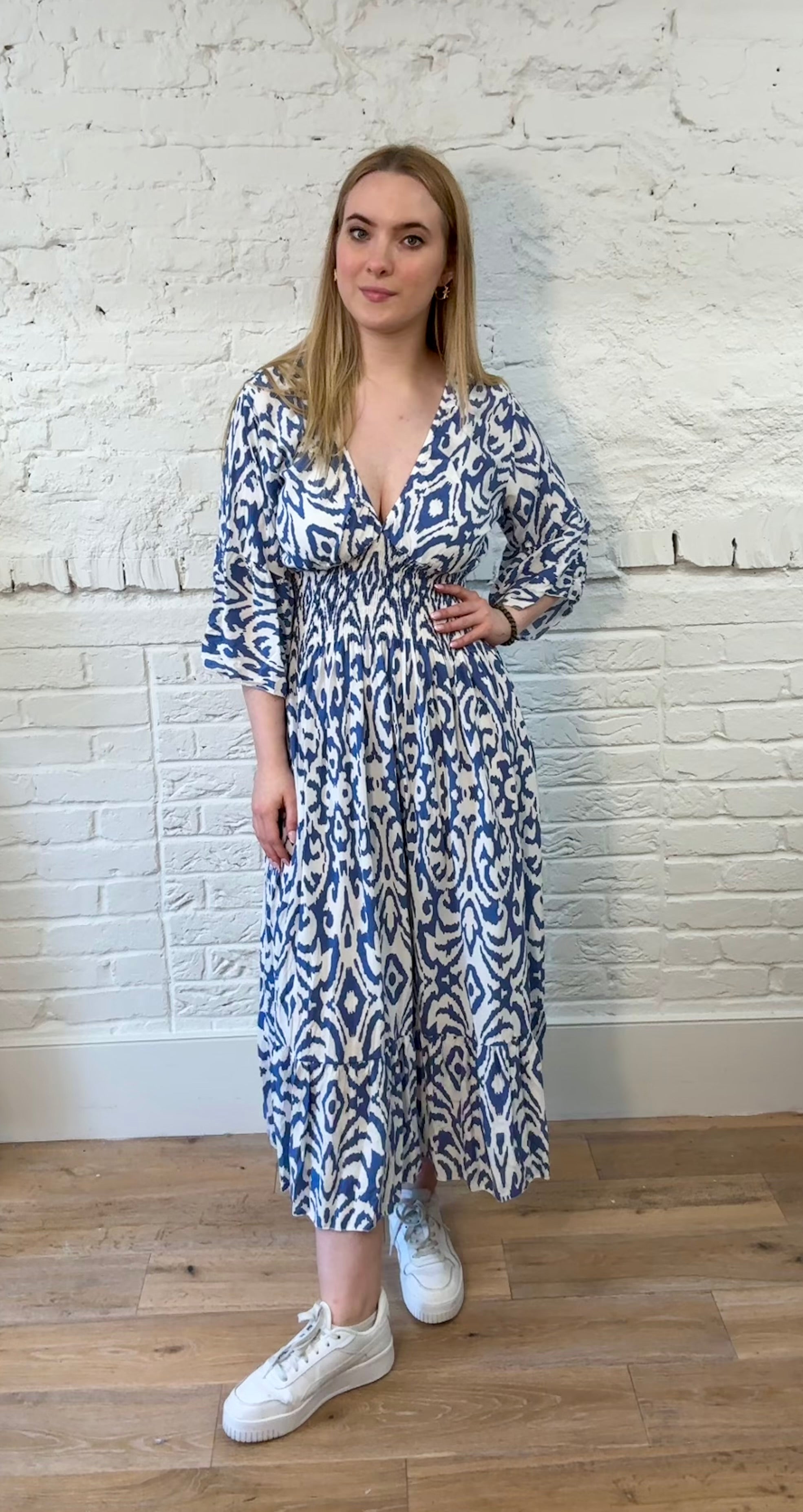 Vibrant Pattern Shirred Dress