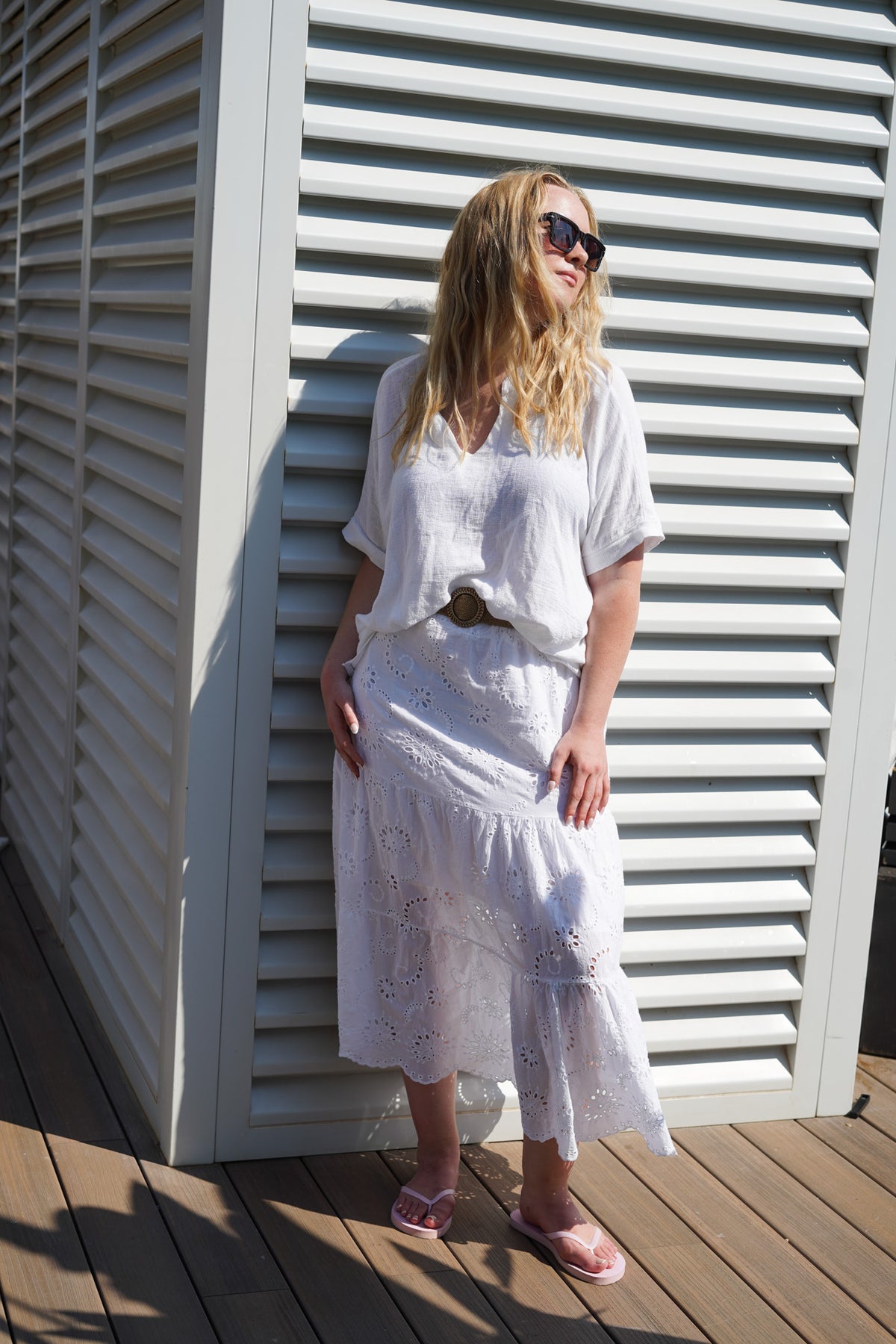 Broderie Tiered Maxi Skirt with Belt