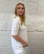 Cotton & Linen Mix Shirred Sleeve Top