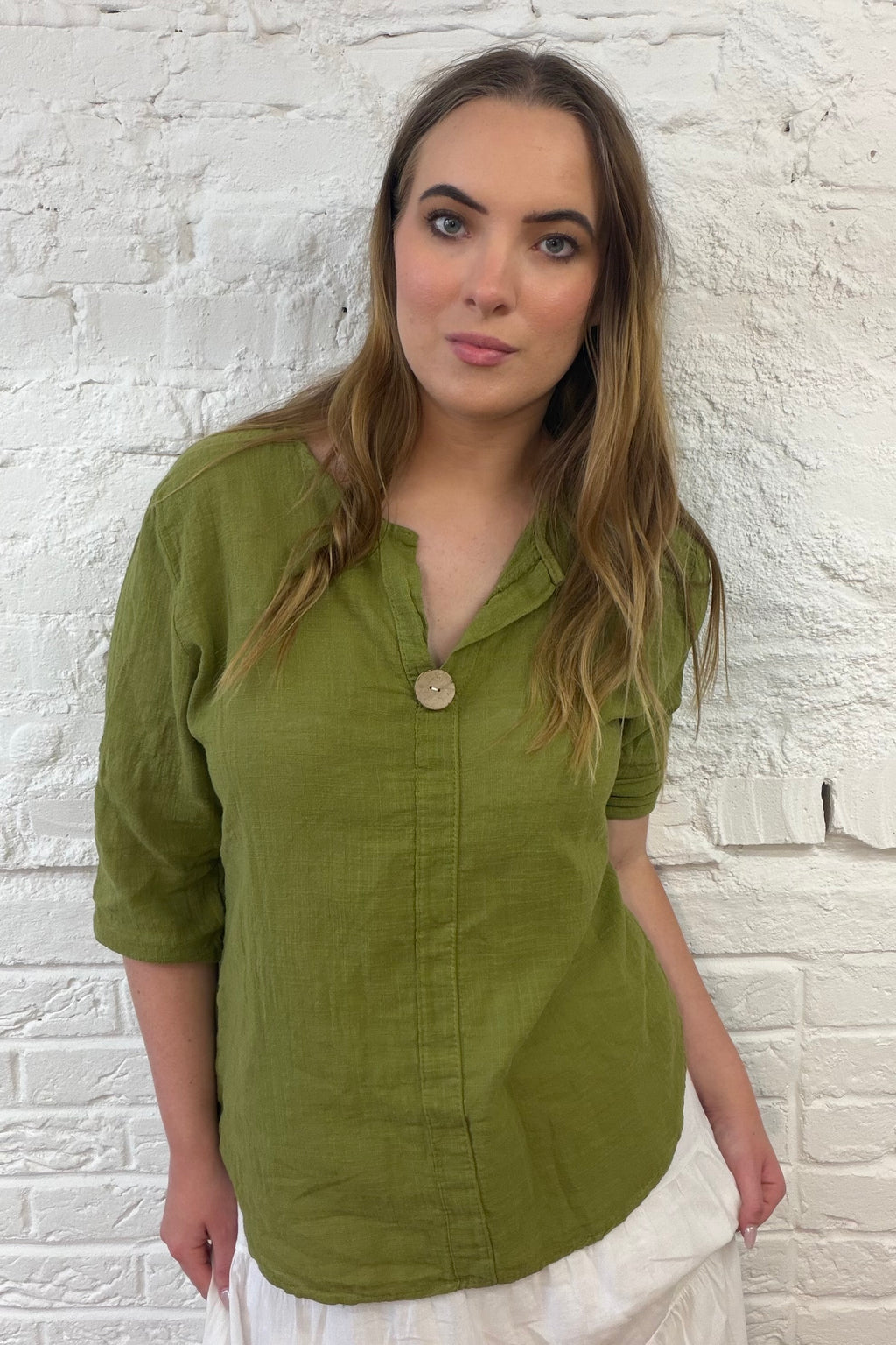 Front Button Detail Cotton Top