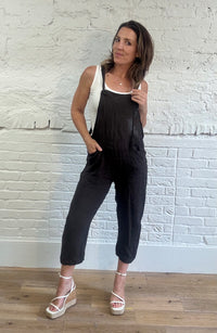 Tie Strap Linen Dungarees