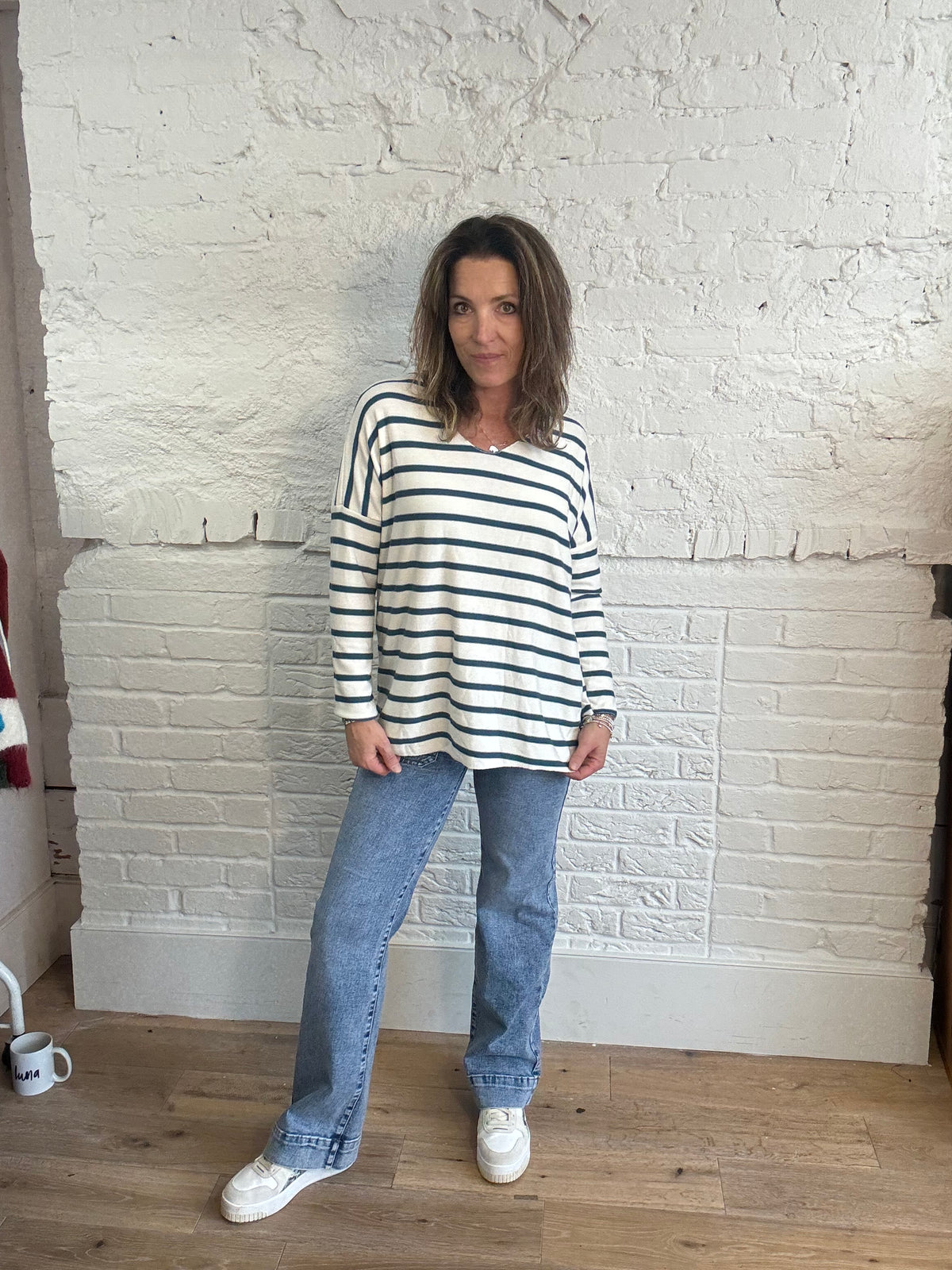 Soft Striped V-Neck Long Sleeve Top