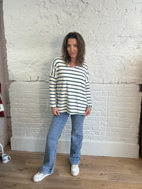 Soft Striped V-Neck Long Sleeve Top