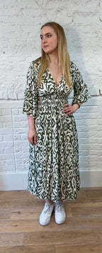 Vibrant Pattern Shirred Dress