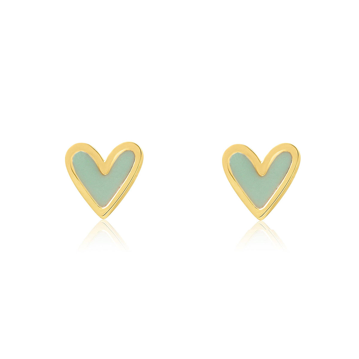 Mini Heart Studs with Mint Enamel - Gold Plated