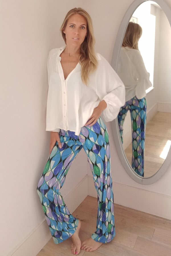 Stretch Printed Wide  Leg Trousers