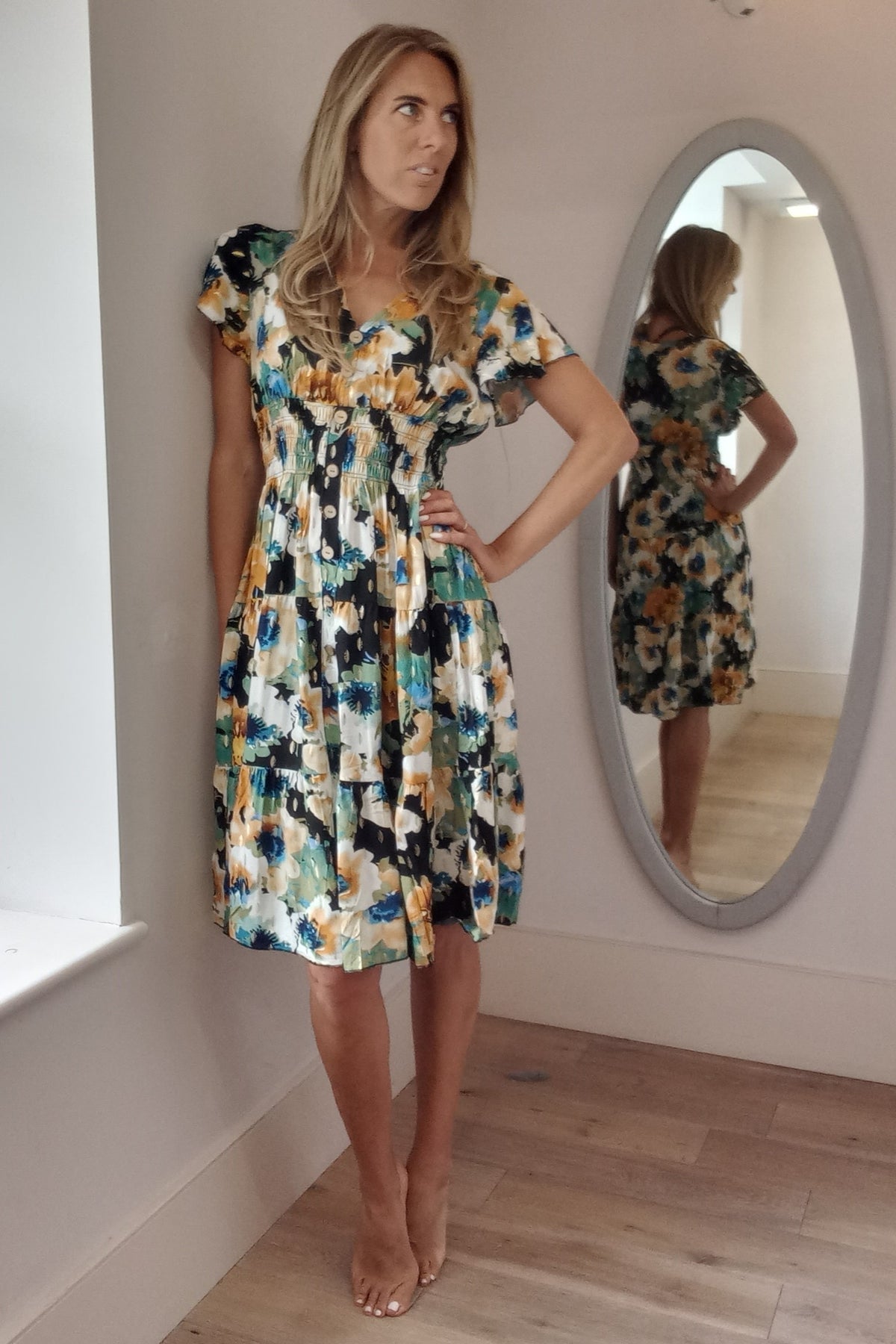 Floral Button Midi Dress