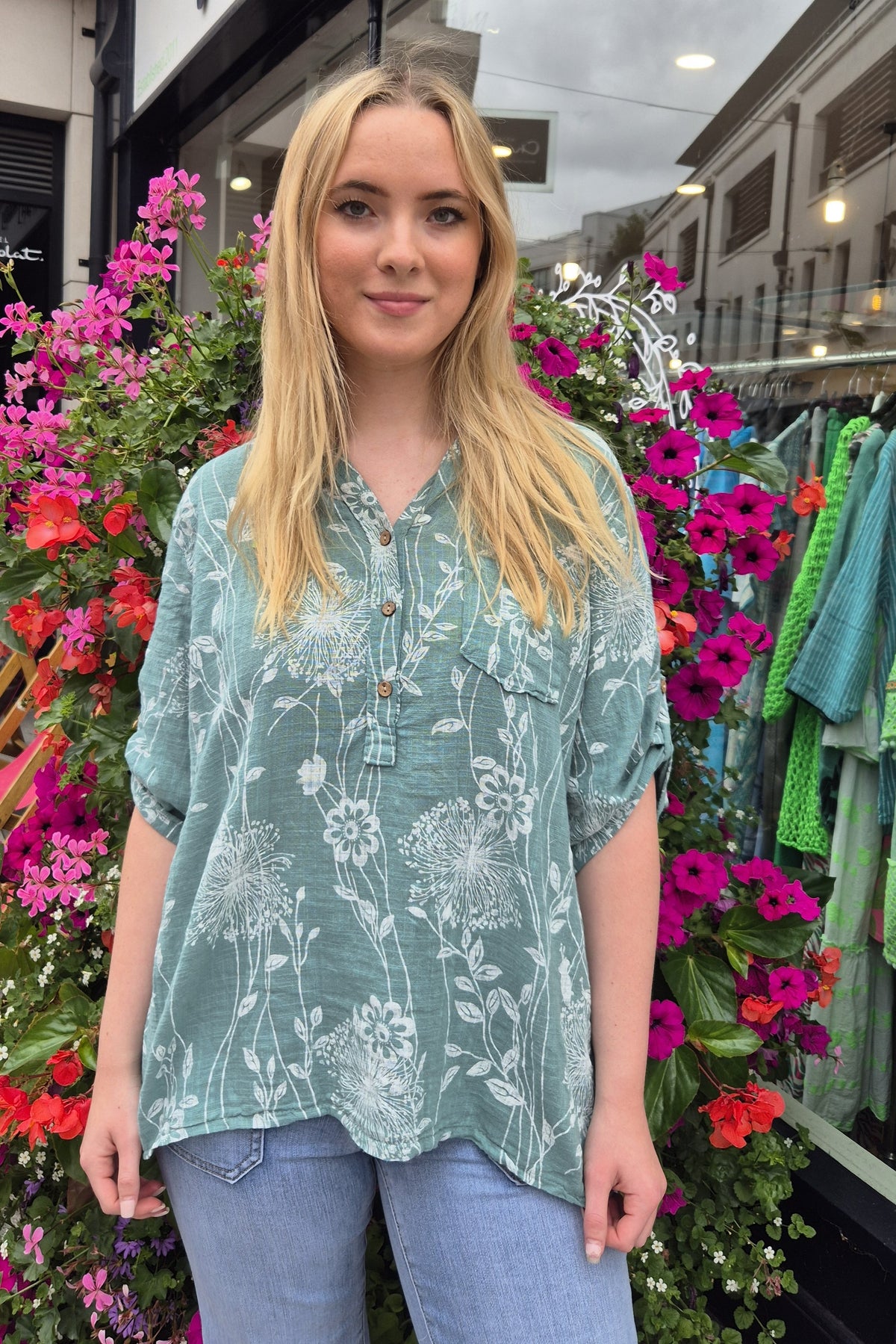 Dandelion Dream Roll-Sleeve Top