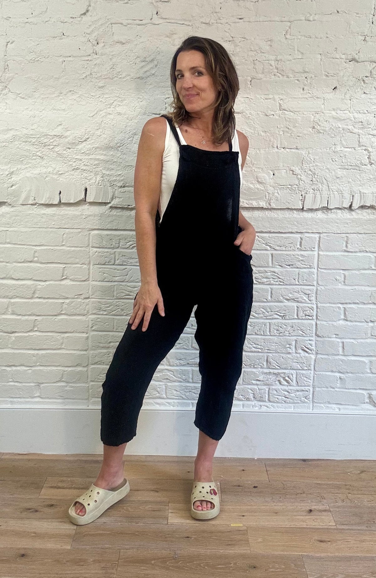 Tie Strap Linen Dungarees