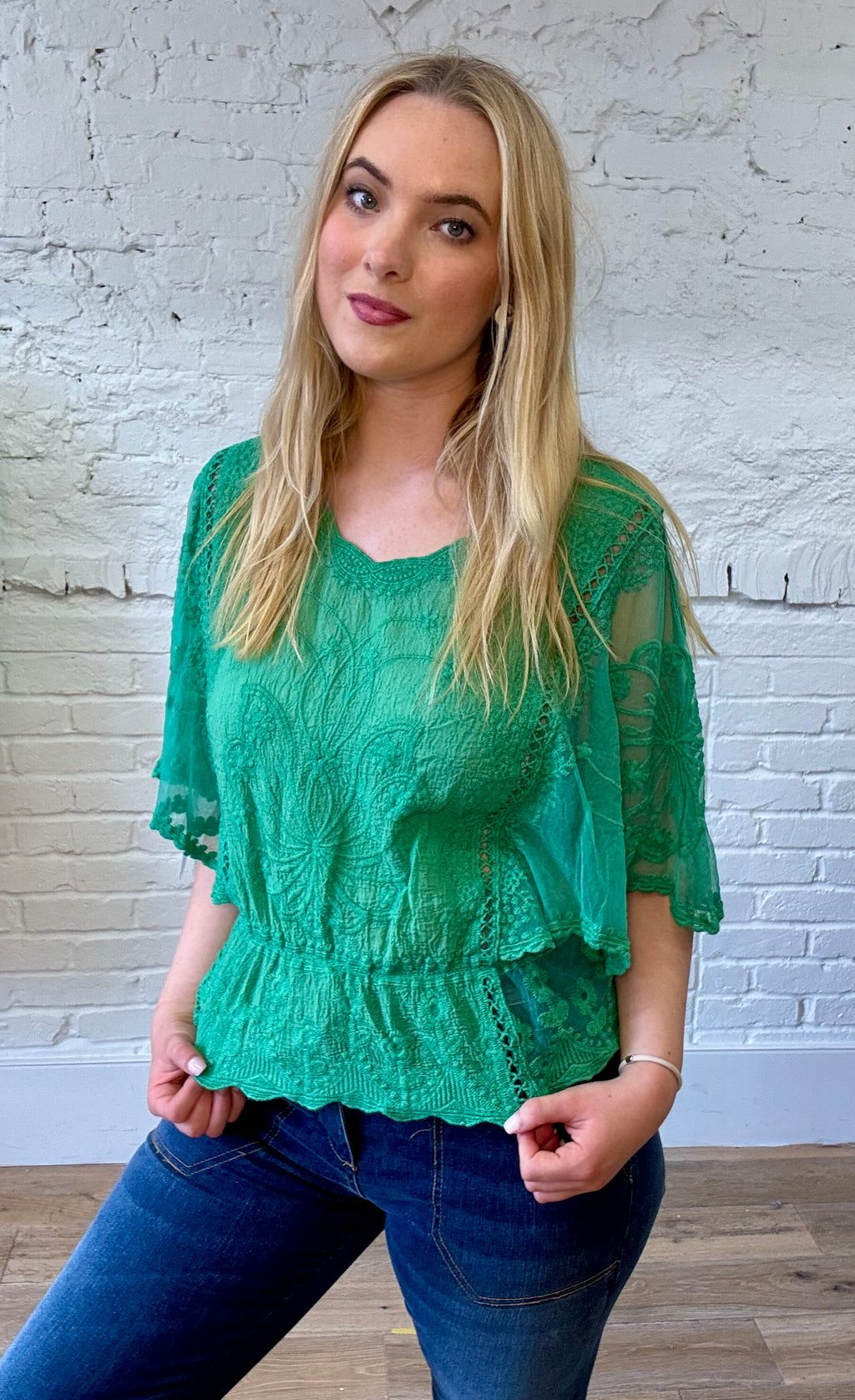 Embroidered Angel Sleeve Top