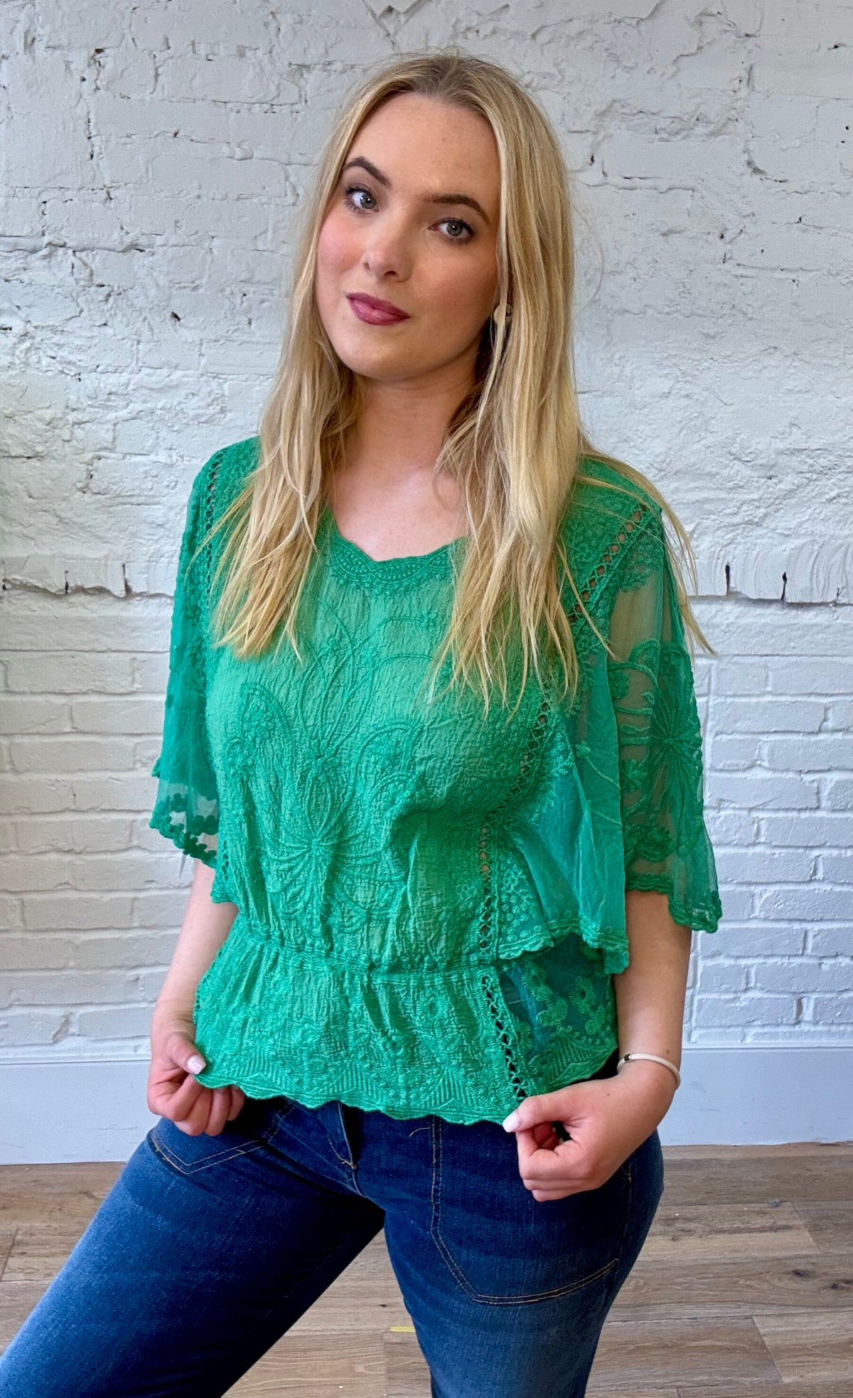 Embroidered Angel Sleeve Top