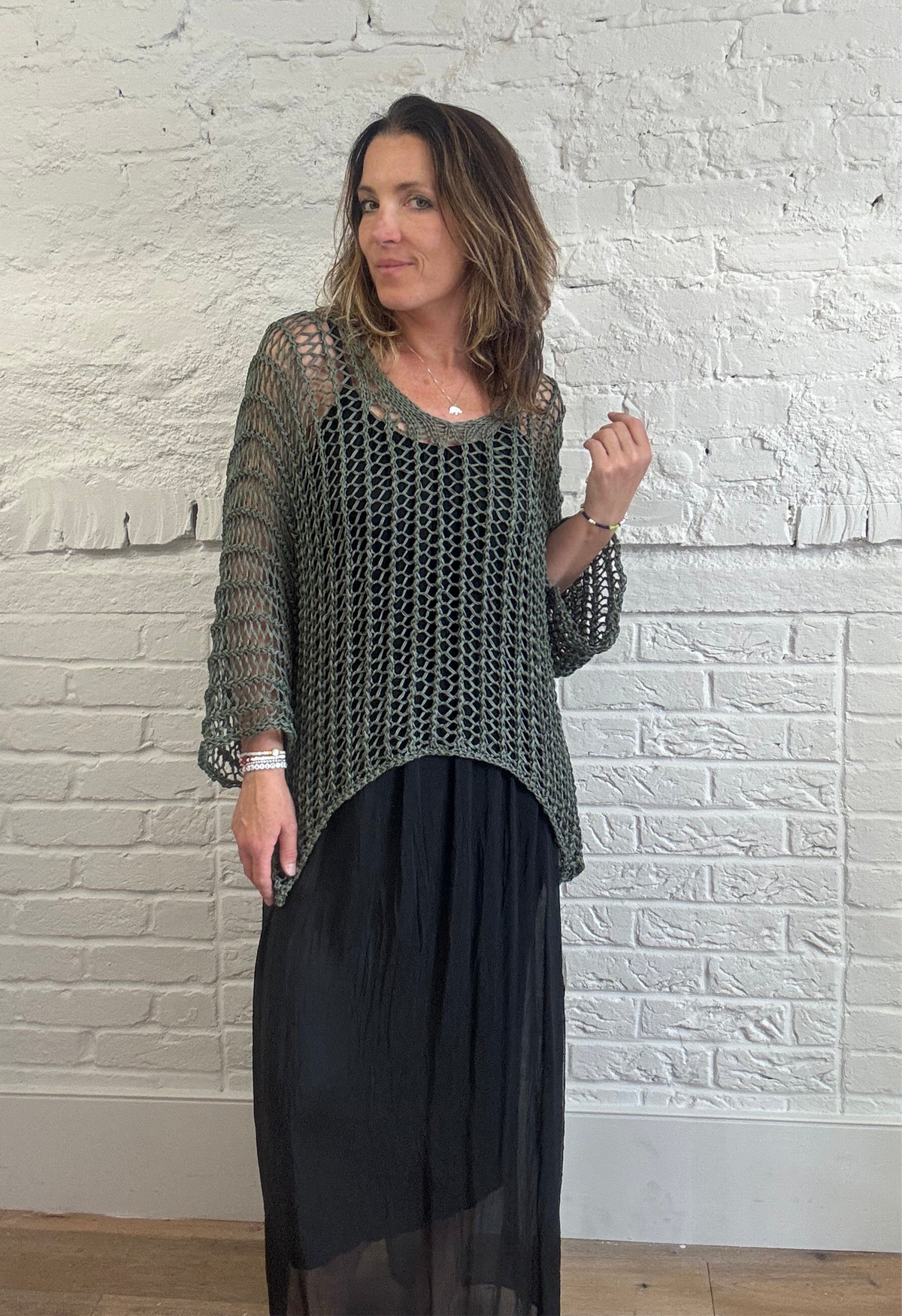 Open knit Slash Neck Cover Up