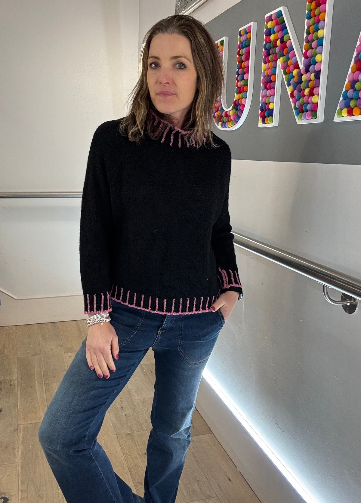 Funnel Neck Contrast Stitch Jumper