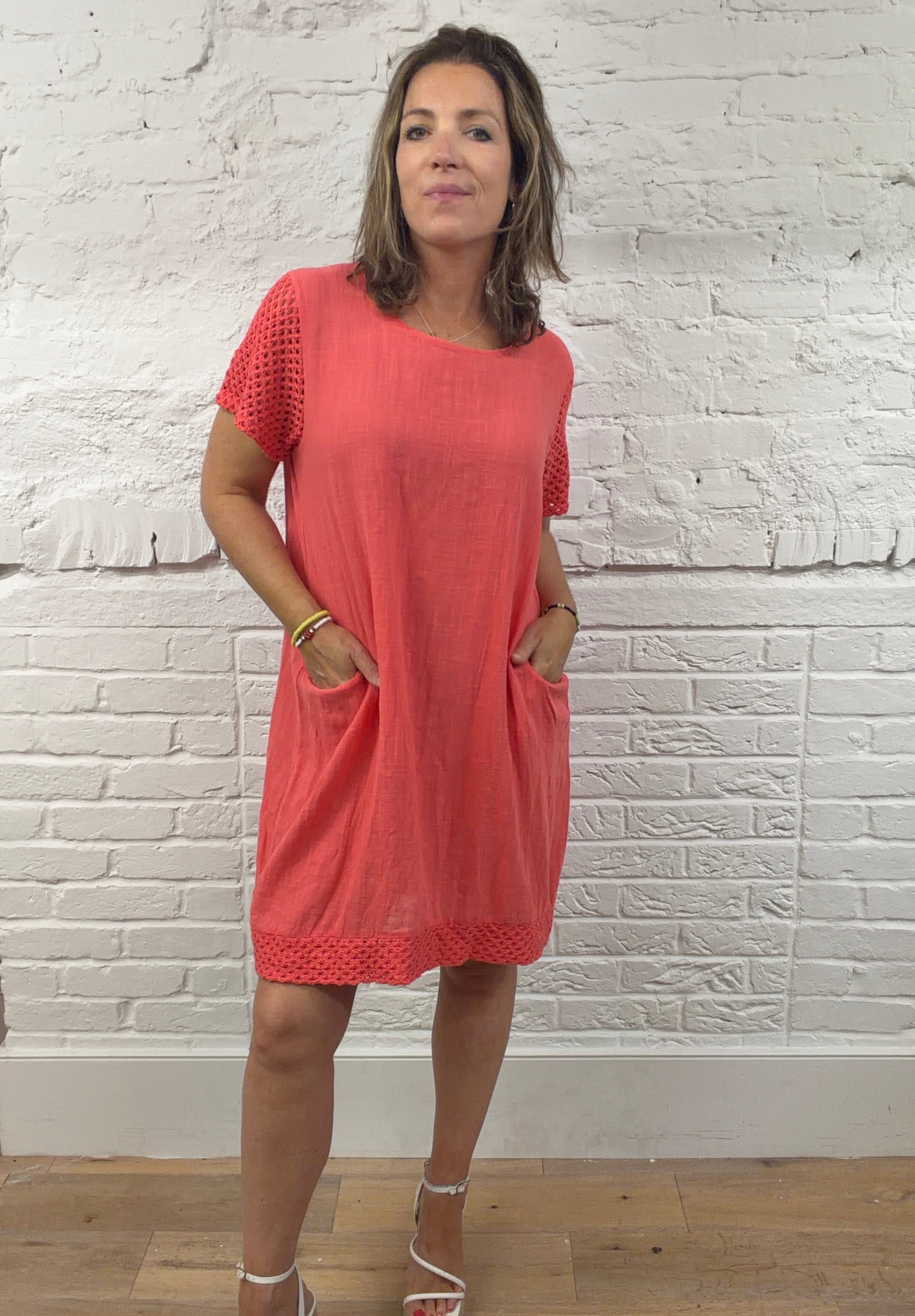 Fiorella Crochet-Trim Pocket Dress