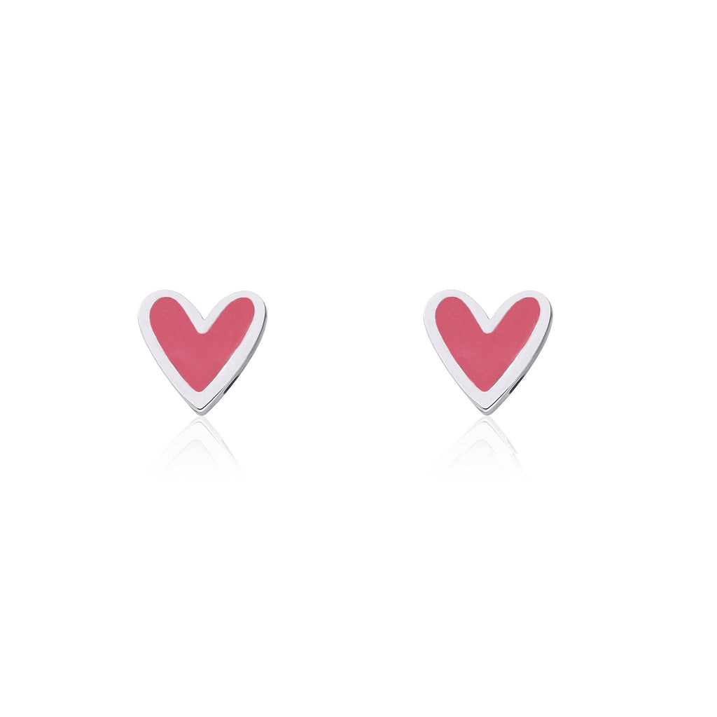 Mini Heart Studs -Raspberry Red Enamel