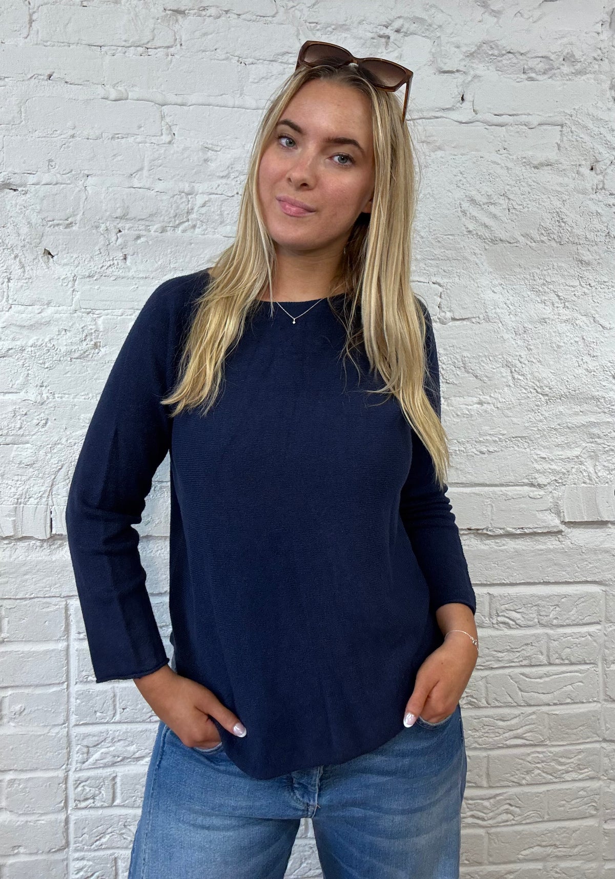 Phoebe Curved Hem Round Neck