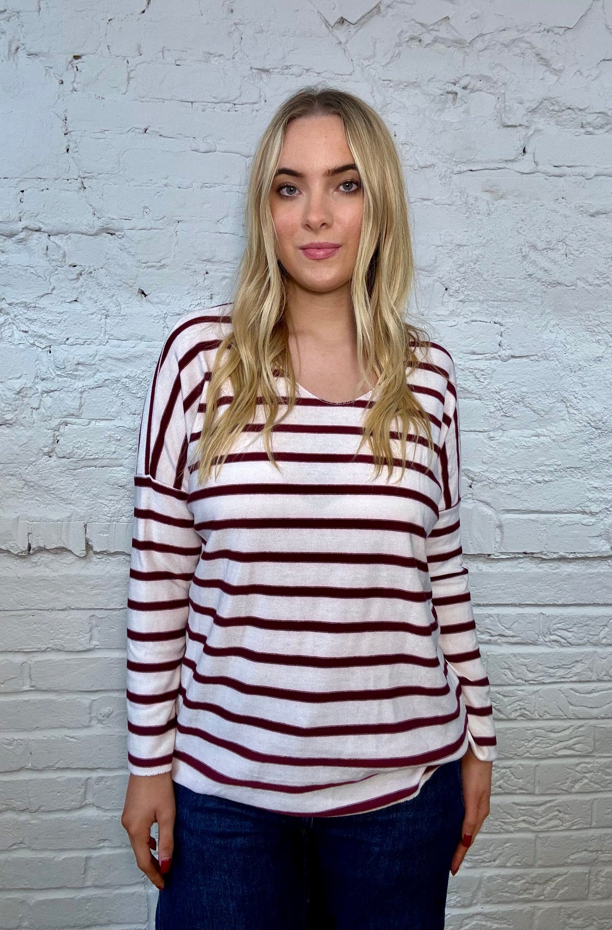 Soft Striped V-Neck Long Sleeve Top