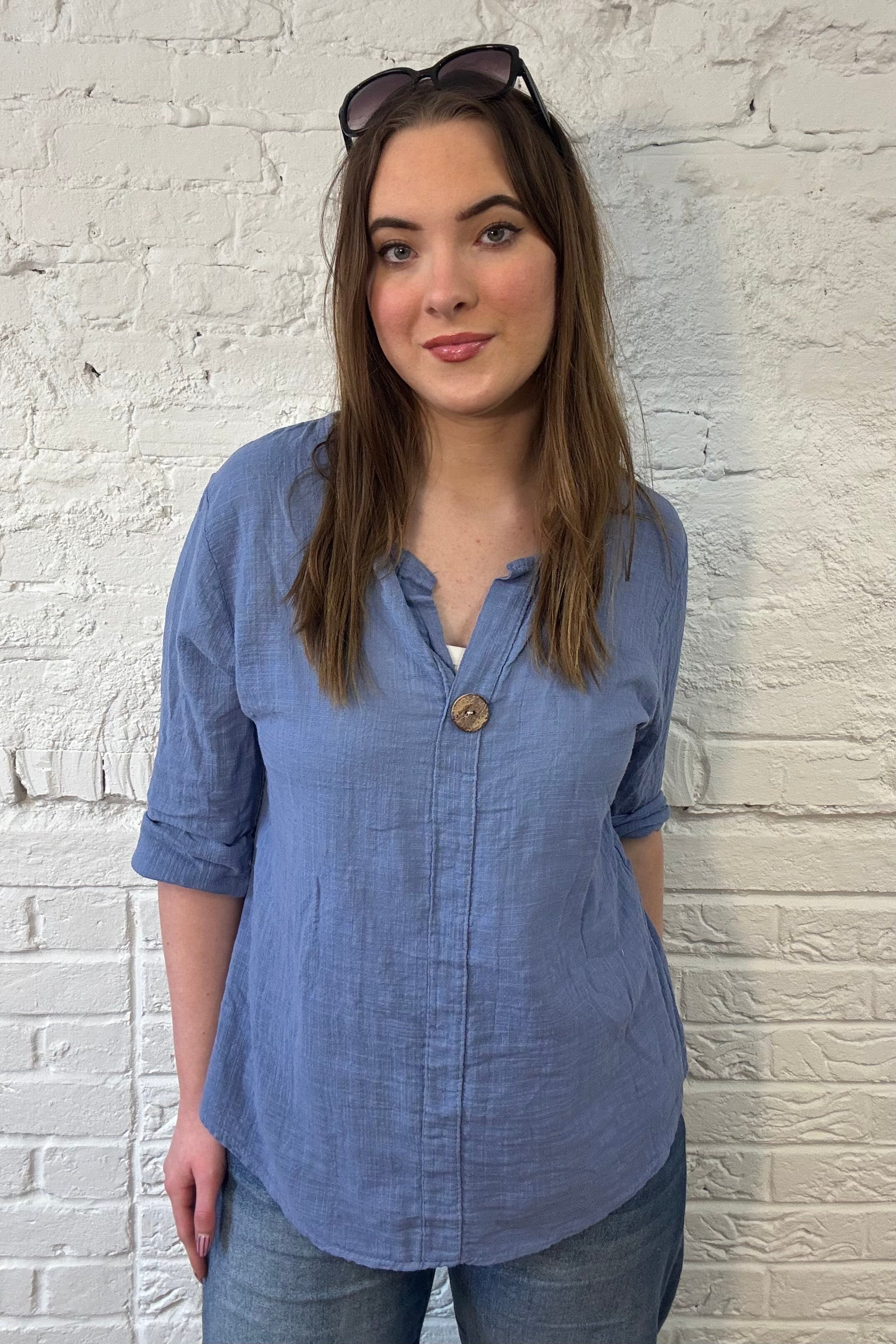 Front Button Detail Cotton Top