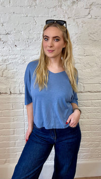 V-Neck Short Sleeve Light Knit