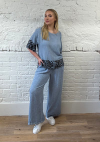 Cotton and Linen Mix Top With Leopard Detail