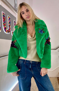 Jayley Bamboo Faux Fur Sequins Star Jacket