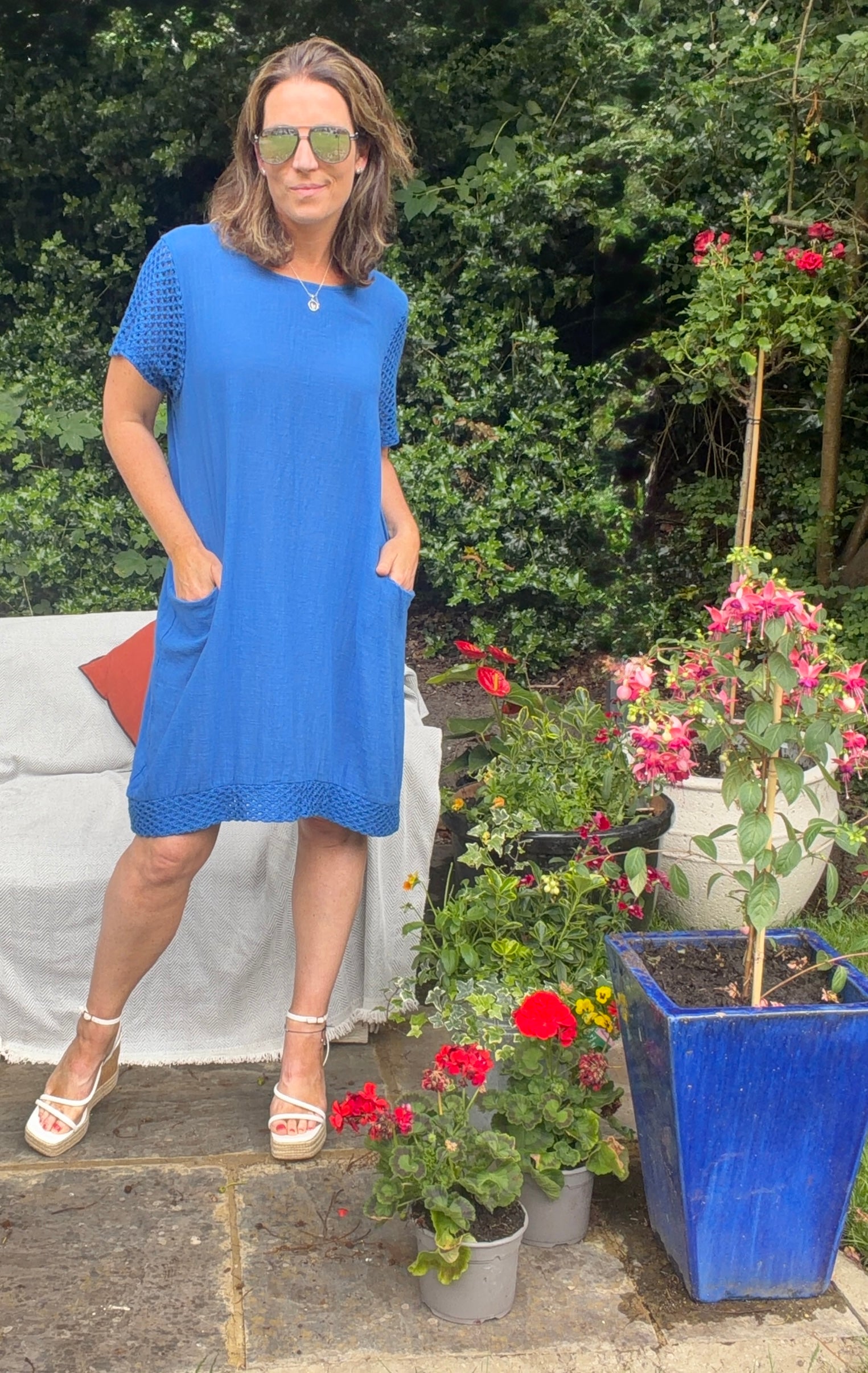 Fiorella Crochet-Trim Pocket Dress