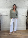 Cotton and Linen Mix Ruched Button Top
