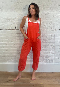 Tie Strap Linen Dungarees