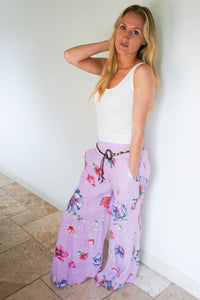 Floral Belted Linen Trousers