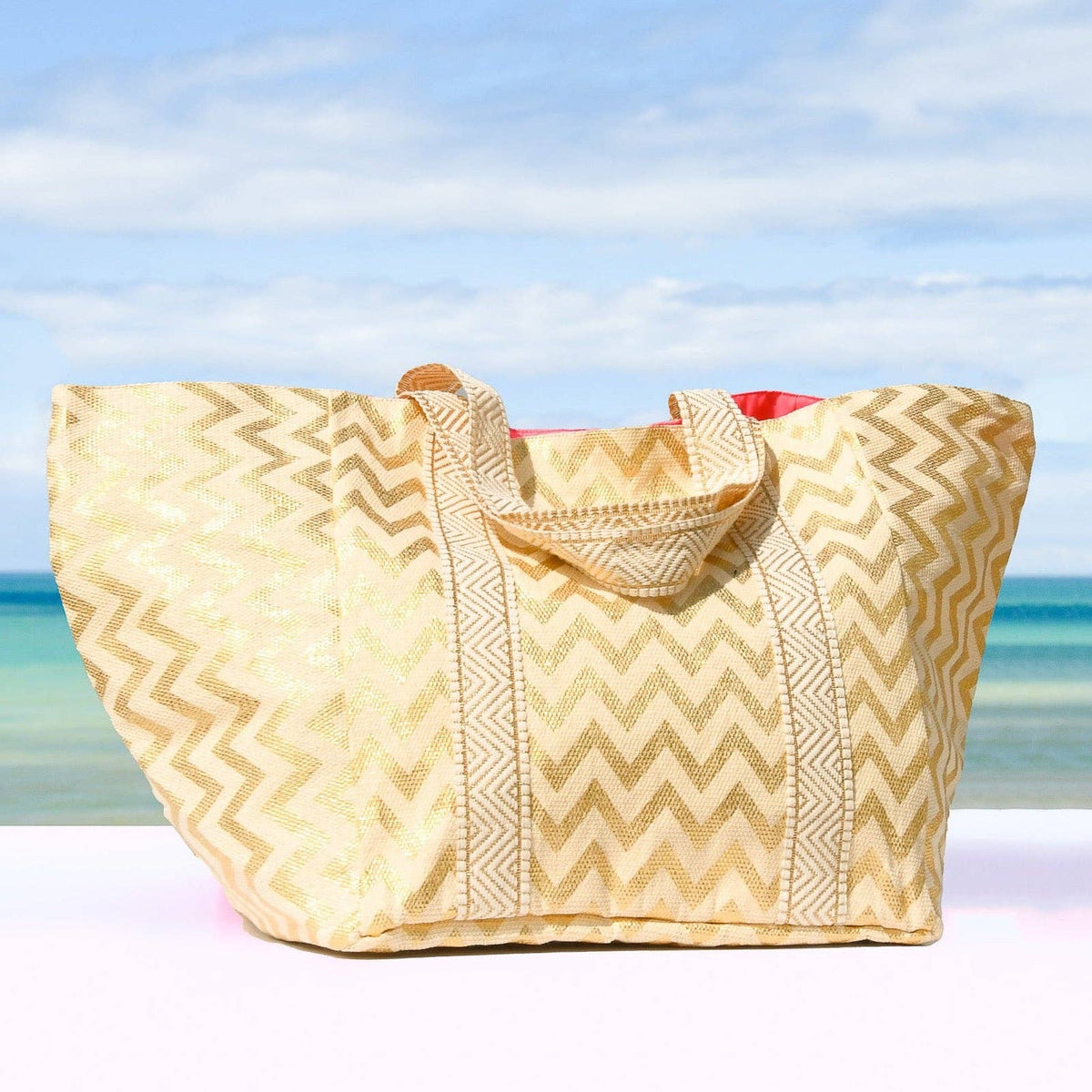 Gold Zig Zag Large Tote Bag