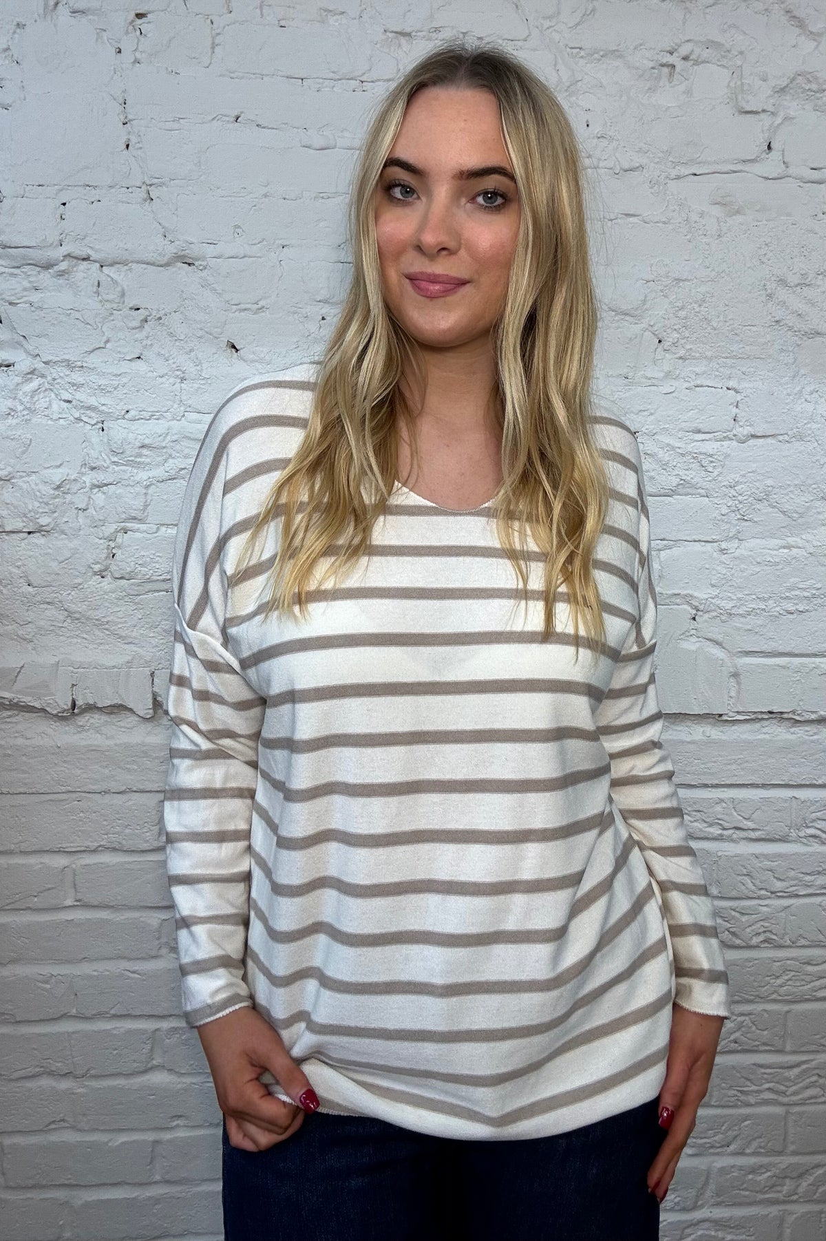 Soft Striped V-Neck Long Sleeve Top