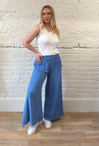 Cotton & Linen Mix Shirred Waist Trousers