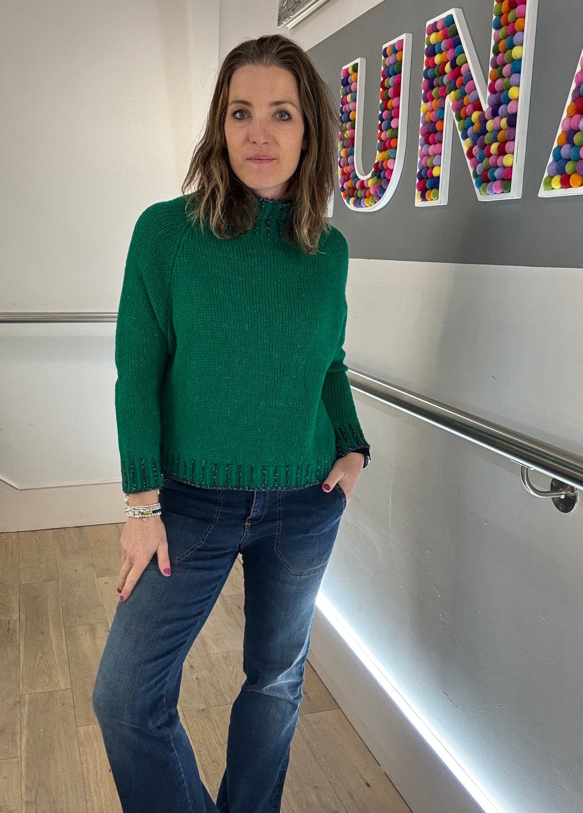 Funnel Neck Contrast Stitch Jumper