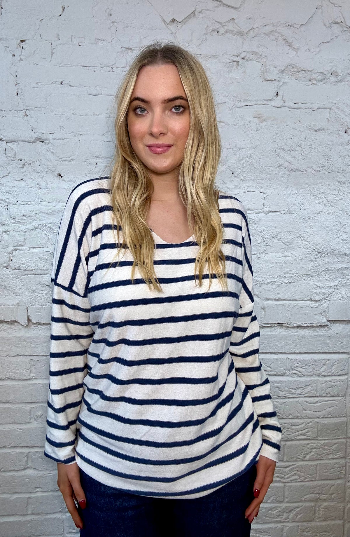 Soft Striped V-Neck Long Sleeve Top