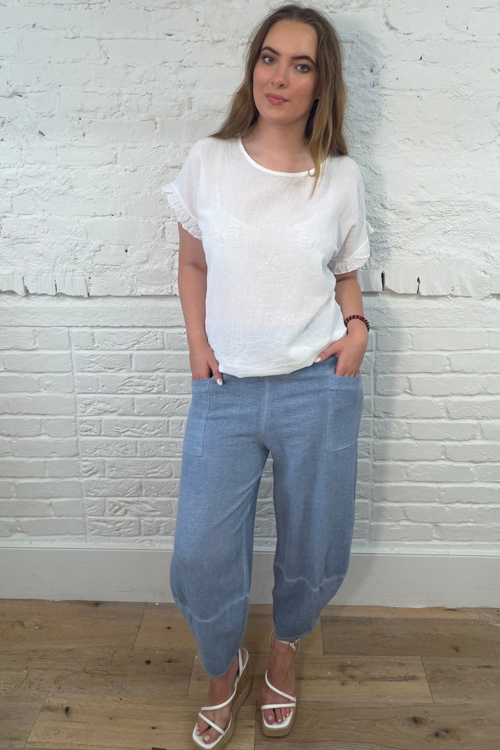 Cotton & Linen Mix Barrel Leg Trousers