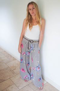 Floral Belted Linen Trousers