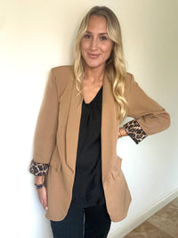 Leopard Trim Cuff Blazer