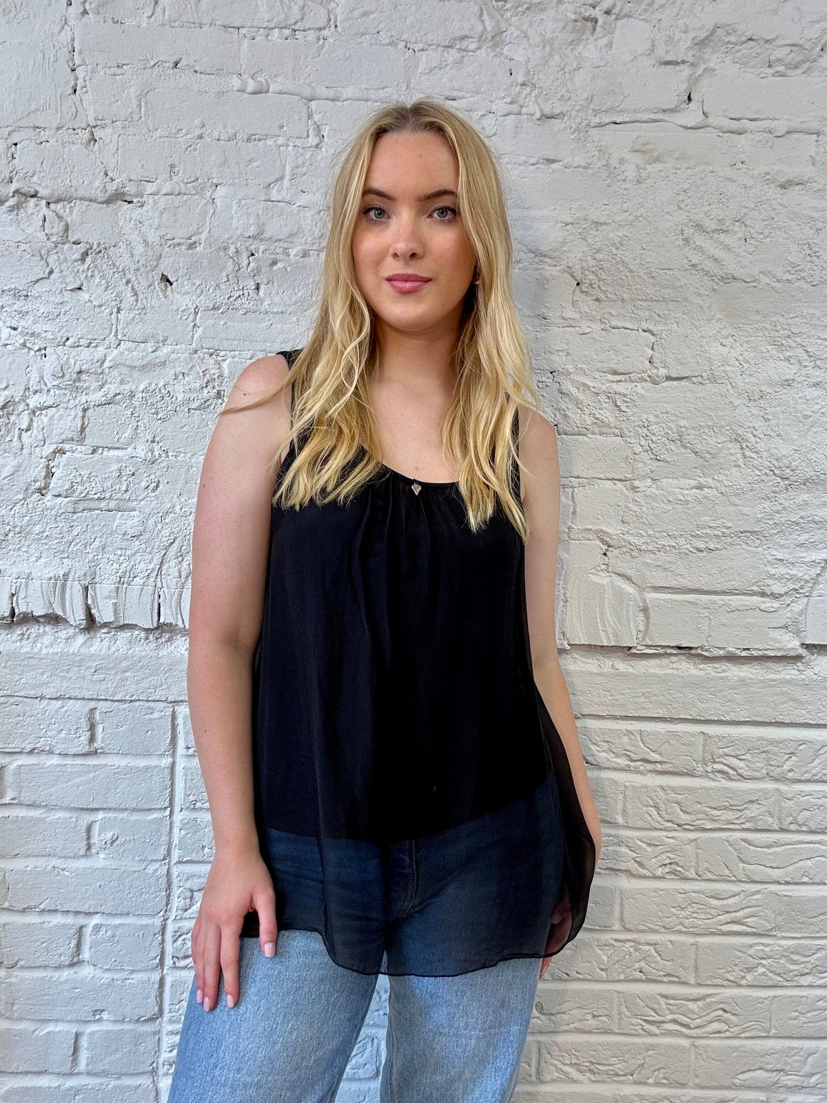 Silk Vest Top with Silver Heart Charm