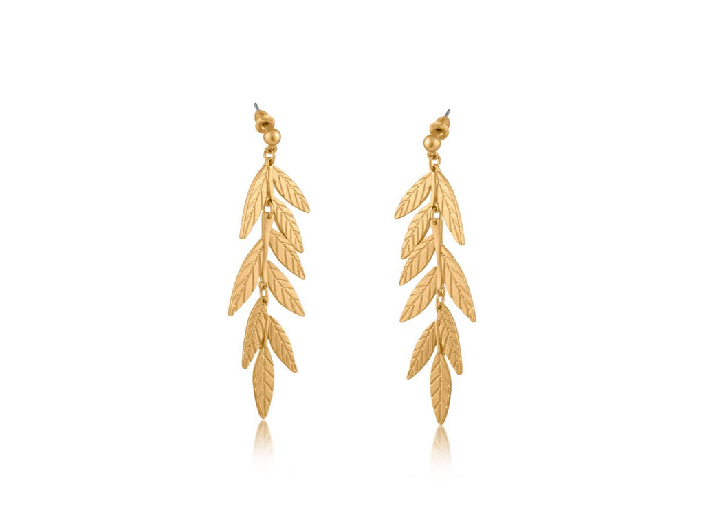 Freya Long Leaf Dangle Earrings