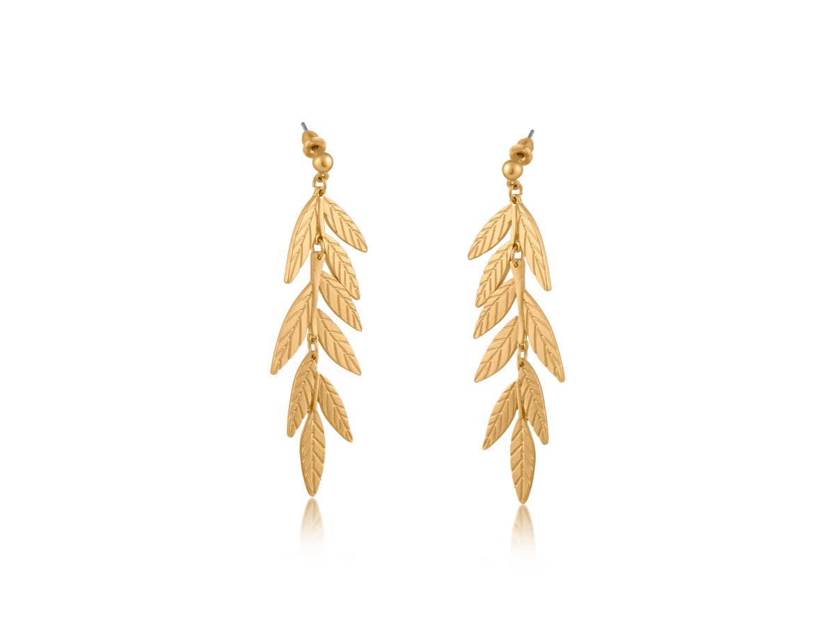 Freya Long Leaf Dangle Earrings