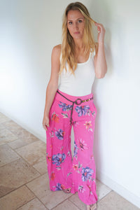 Floral Belted Linen Trousers