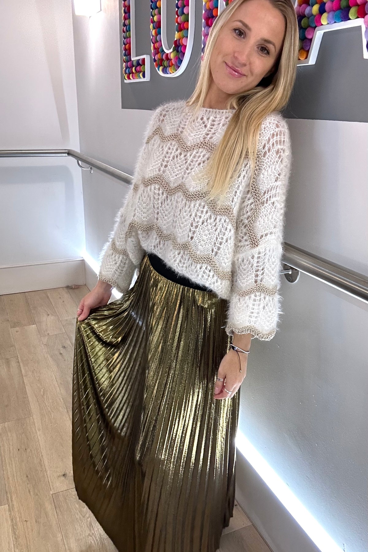 Metallic Pleated Skirt